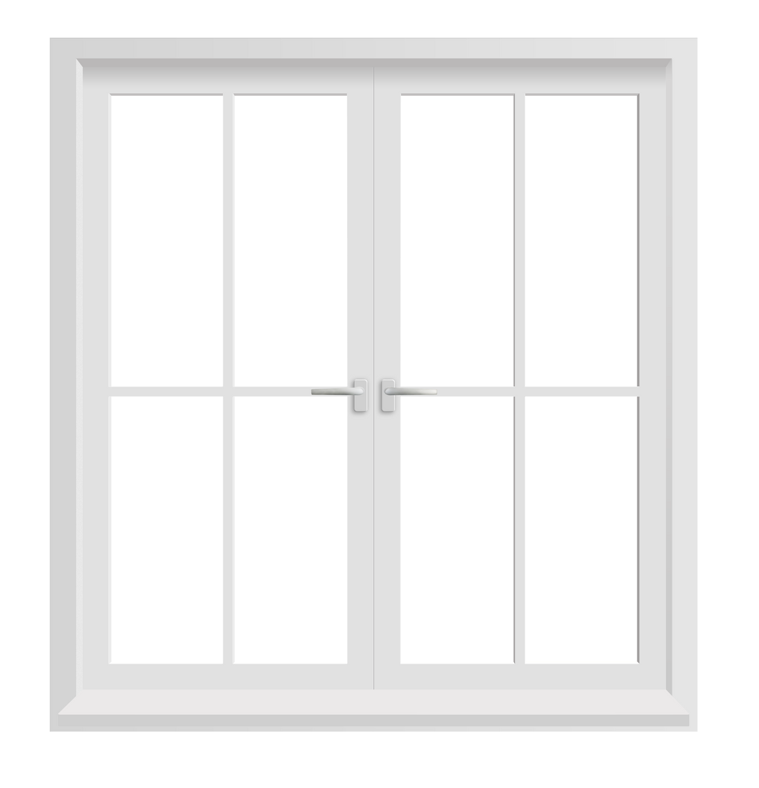 Fenêtre à battants blanche à motif quadrillé, fermée.