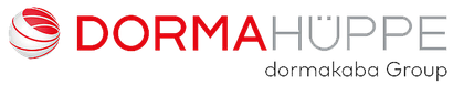 Logo für DORMA+HÜPPE, ein Unternehmen der dormakaba Gruppe. Design in Rot und Grau.