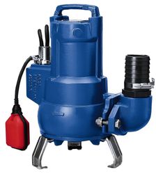 Una bomba sumergible azul con un interruptor rojo conectado a ella.