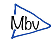 Un triángulo azul con la palabra mbv escrita dentro de él.