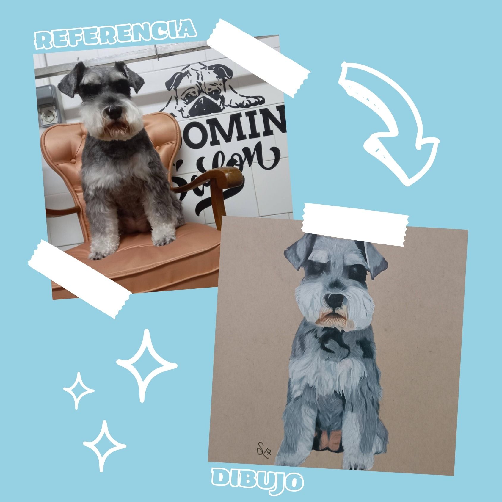 Una imagen de un perro con la palabra dibujo en ella.