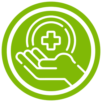 Una mano sostiene una cruz en un círculo verde.