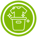 Una camiseta sale de un cubo en un círculo verde.