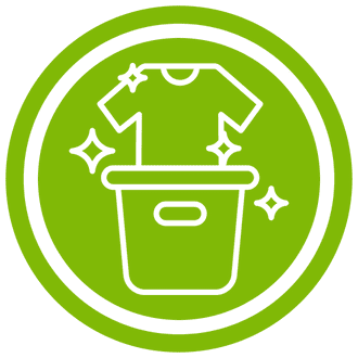 Una camiseta sale de un cubo en un círculo verde.