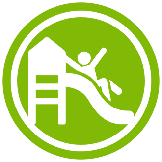 Una persona va bajando por un tobogán en un círculo verde.