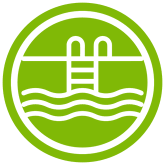 Un icono de una piscina con una escalera en el agua.