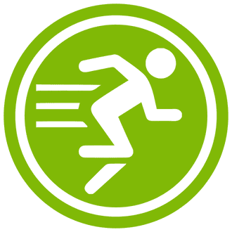 Un icono blanco de una persona corriendo en un círculo verde.