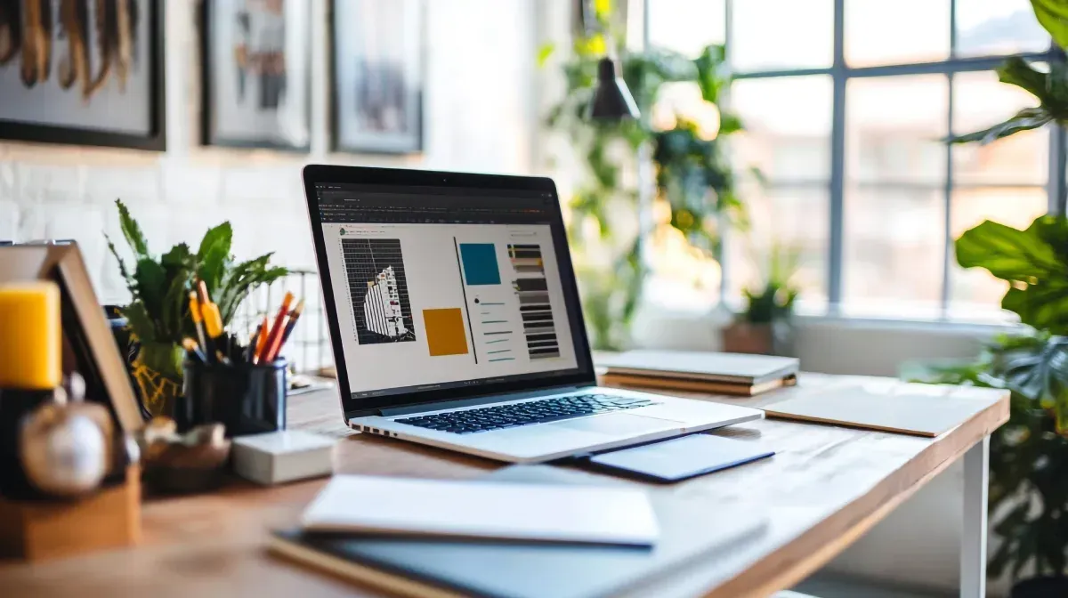 Computadora portátil abierta sobre el escritorio, probablemente en un entorno de oficina en casa