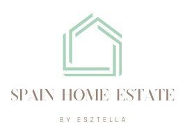 Logotipo para Spain Home Estate: una casa de color verde claro compuesta por líneas superpuestas