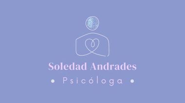 Un logotipo de color lila claro con el dibujo lineal blanco de una persona, que dice "Soledad Andrades".