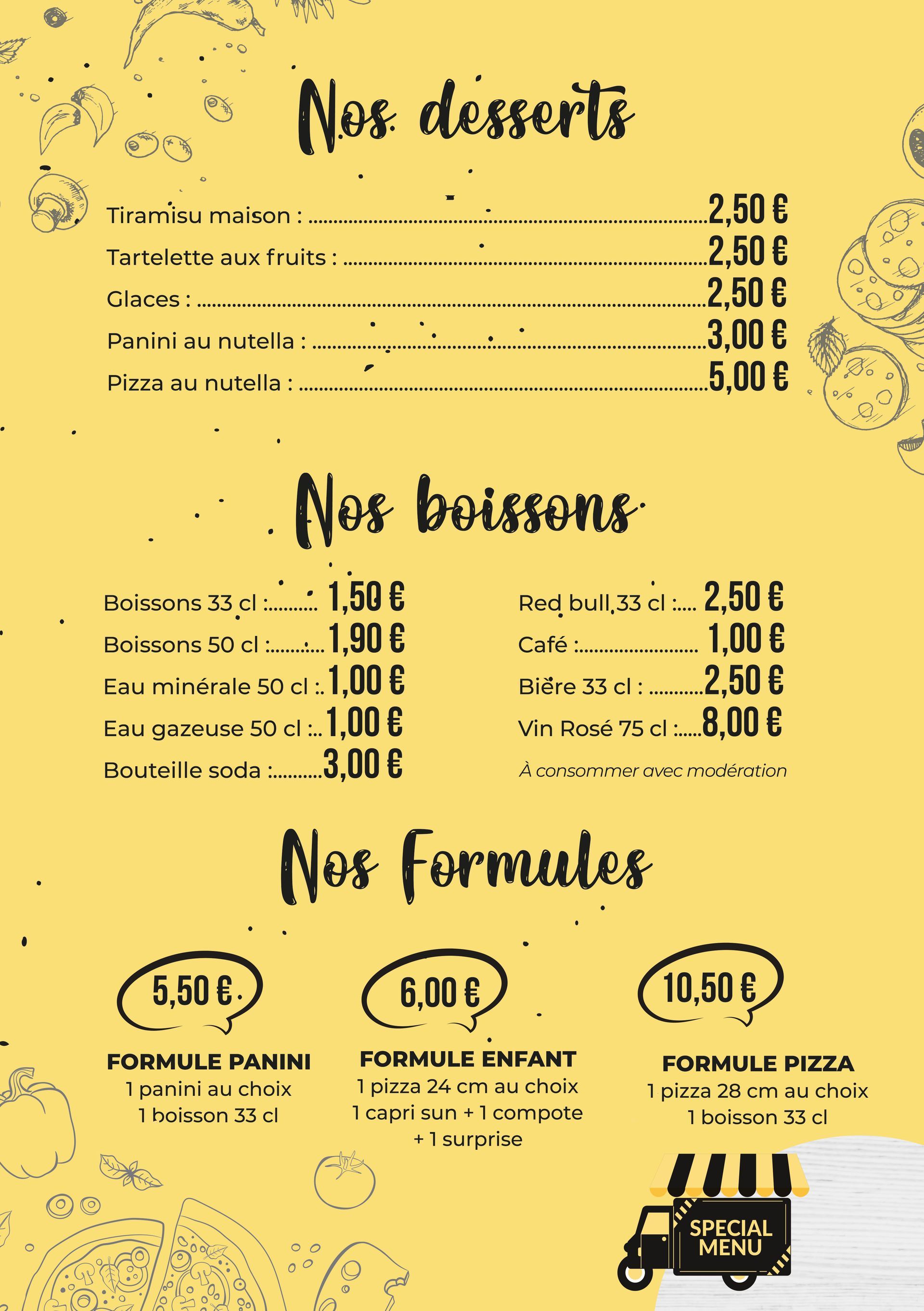 La carte Pizza Saint Sauveur