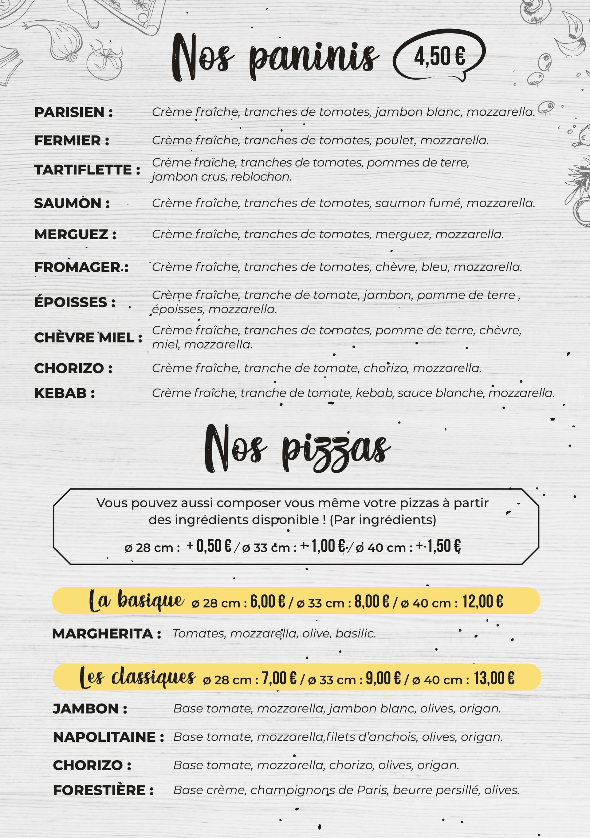 La carte Pizza Saint Sauveur