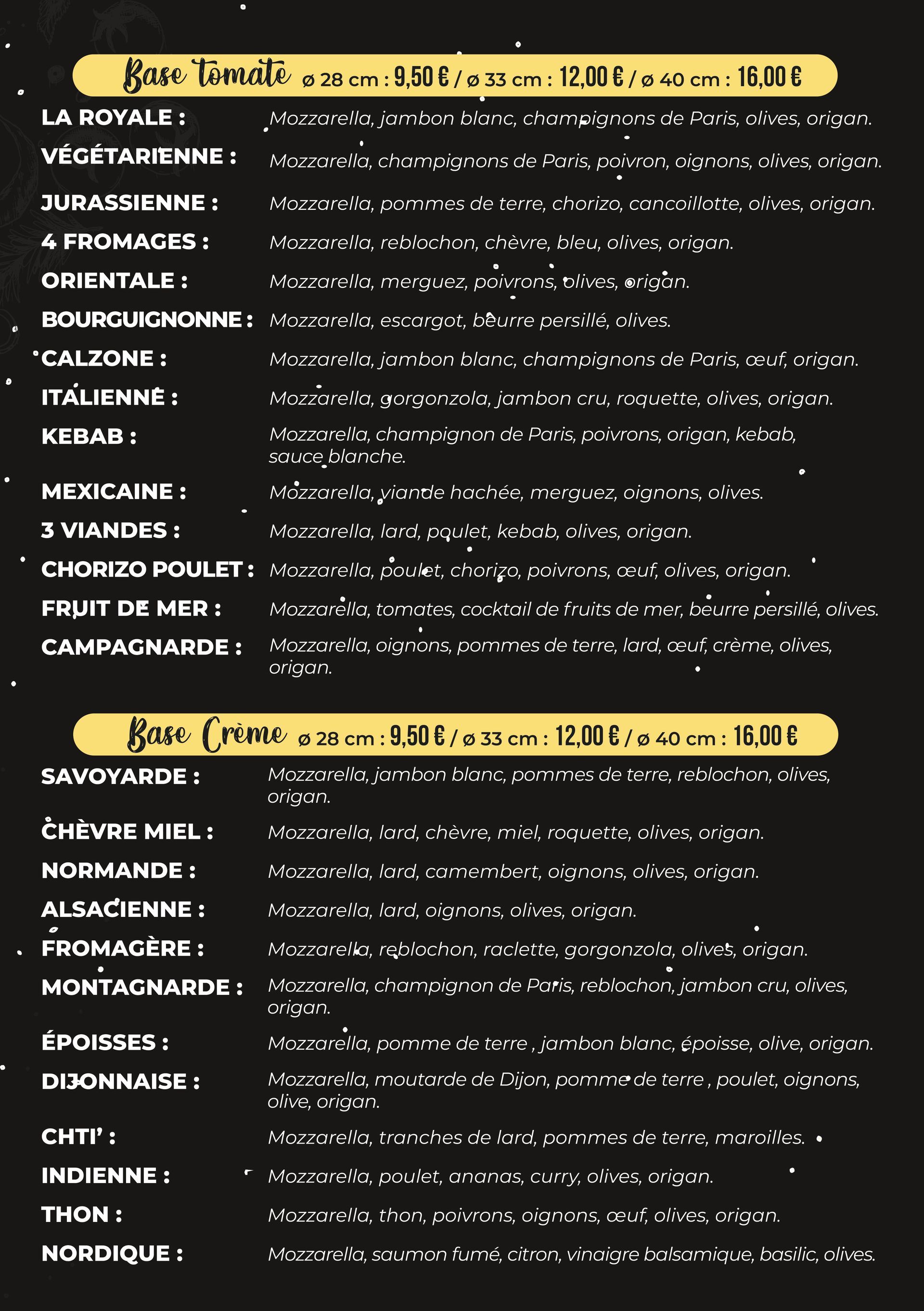 La carte Pizza Saint Sauveur