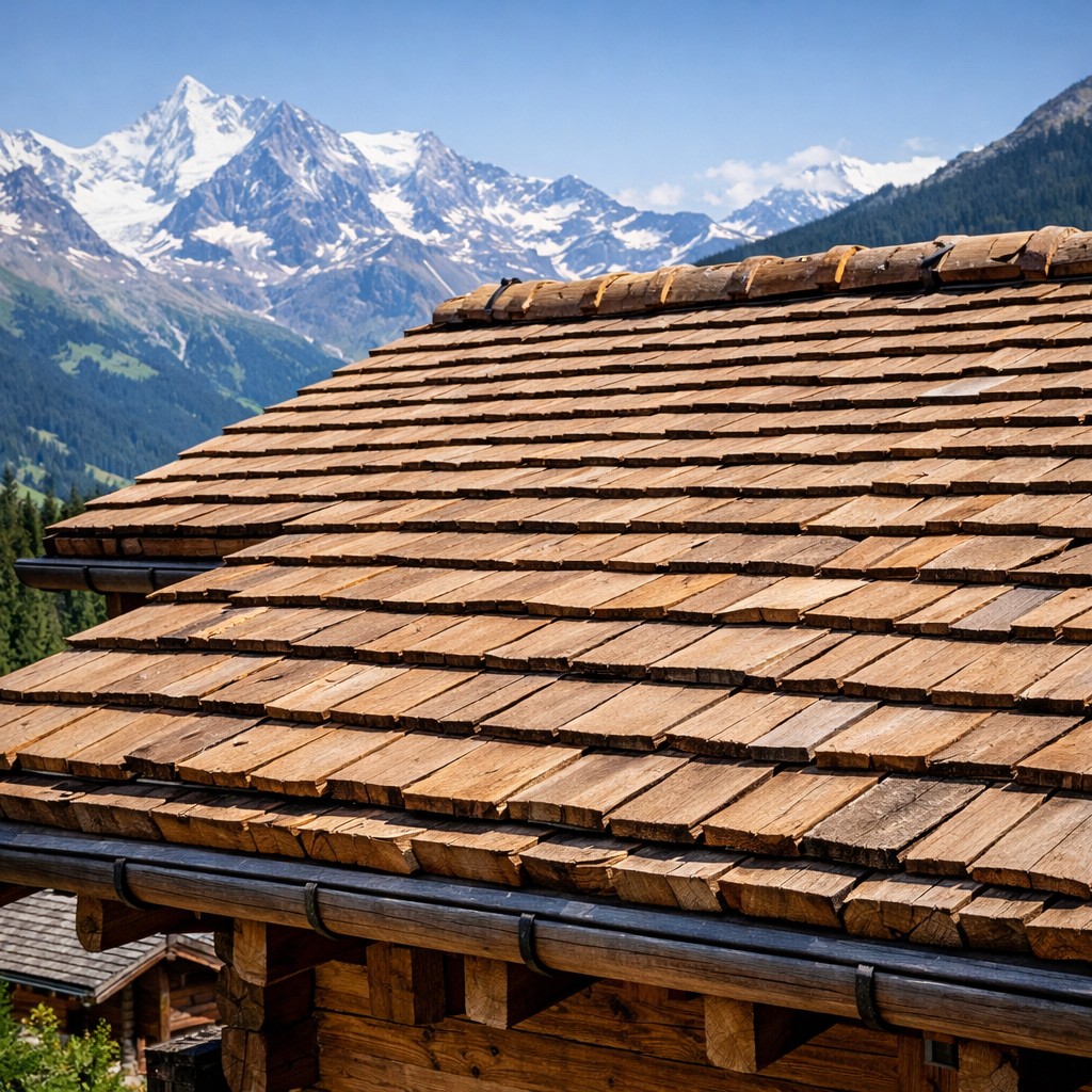 Couverture en bardeaux spécialité de l'entreprise Multibois dans le Val d'Anniviers