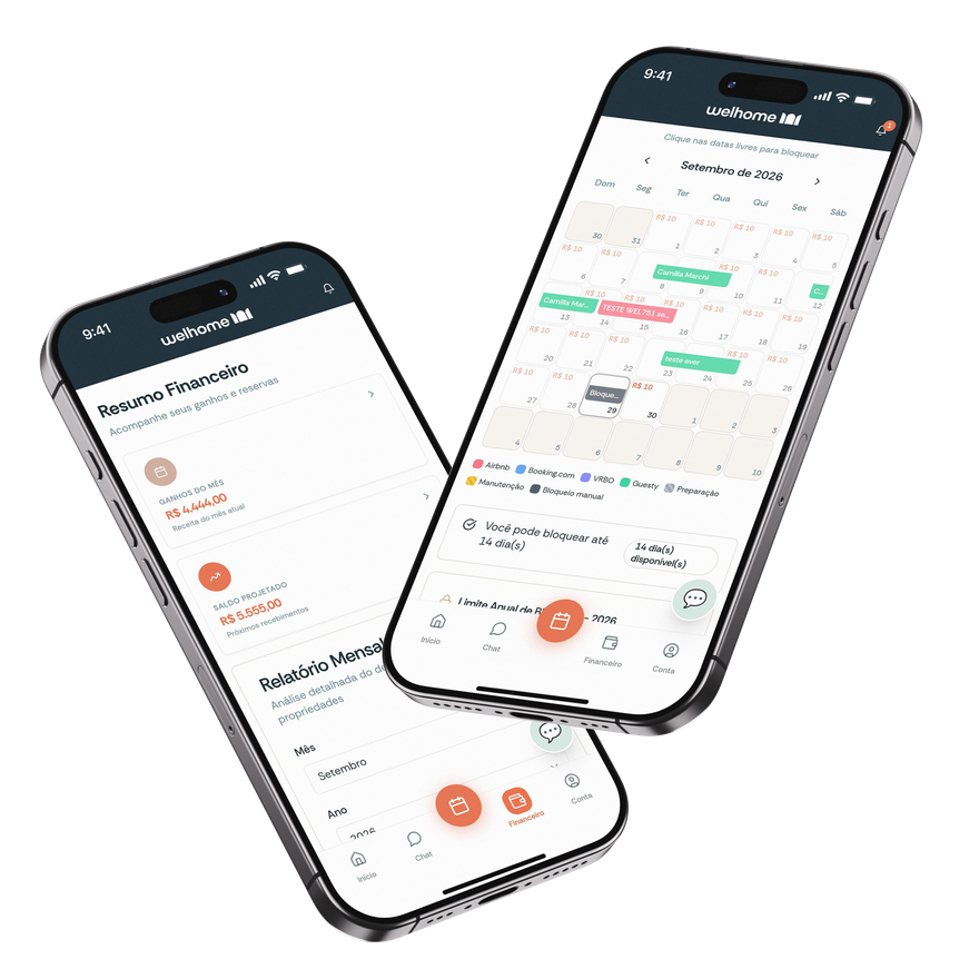 Dois smartphones exibindo um aplicativo de monitoramento de saúde e menstruação com interfaces de calendário e resumos diários de saúde.
