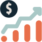 Símbolo do dólar acima de um gráfico de tendência ascendente, ilustrando o crescimento financeiro.