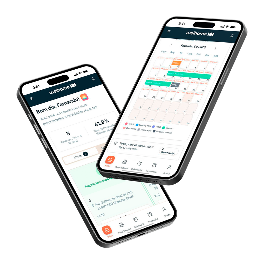 Dois smartphones exibindo um aplicativo de monitoramento de saúde e menstruação com interfaces de calendário e resumos diários de saúde.