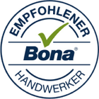 Ein Bona-Logo mit einem grünen Häkchen in einem blauen Kreis.