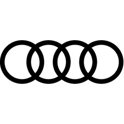 Cuatro anillos negros entrelazados, el logotipo de la empresa automovilística Audi.