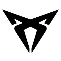 Logotipo estilizado negro de CUPRA, una marca automotriz; presenta un diseño en forma de V.