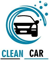 Coche negro dentro de un remolino de agua azul, con burbujas. Texto "COCHE LIMPIO" debajo.