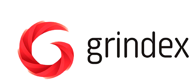 El logo de grindex tiene un remolino rojo en el medio.