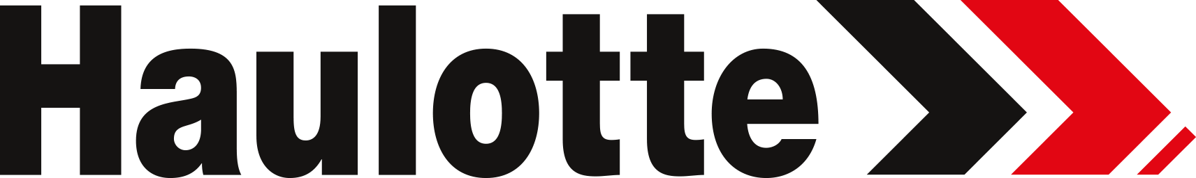 Un logotipo negro y rojo para Haulotte con una flecha apuntando hacia la derecha.