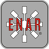 Un logotipo para una empresa llamada enar con una cruz y la palabra enar en rojo.