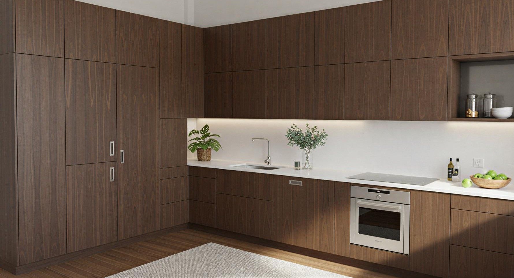 grande cuisine avec façades en décor noyer