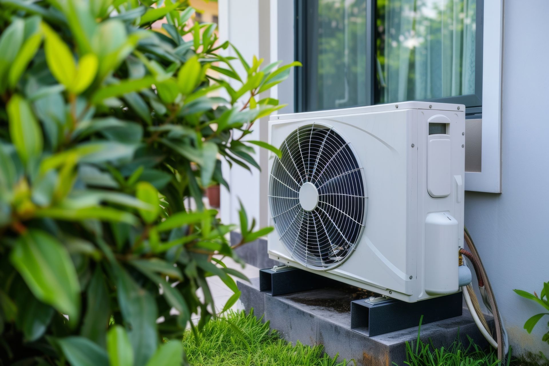 Unité extérieure de pompe à chaleur avec de la végétation
