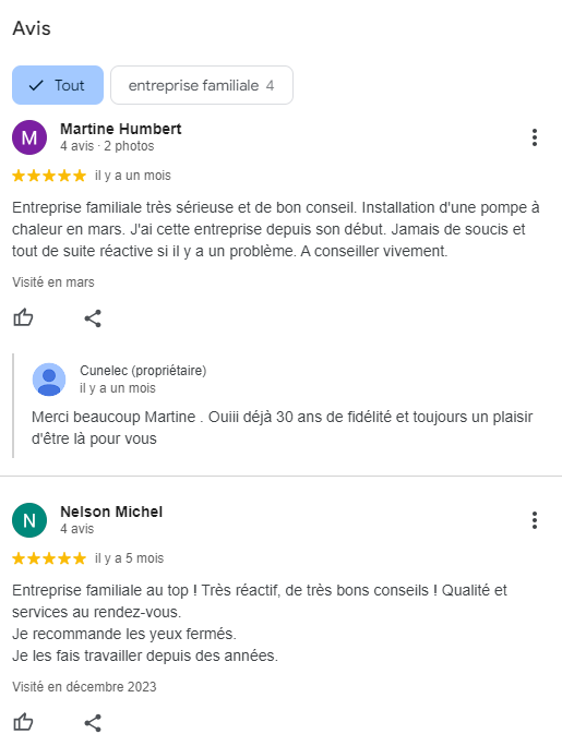 Nos avis Google