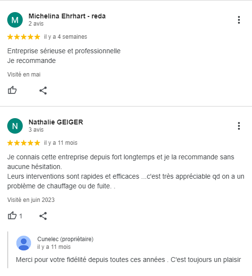 Avis Google de notre entreprise