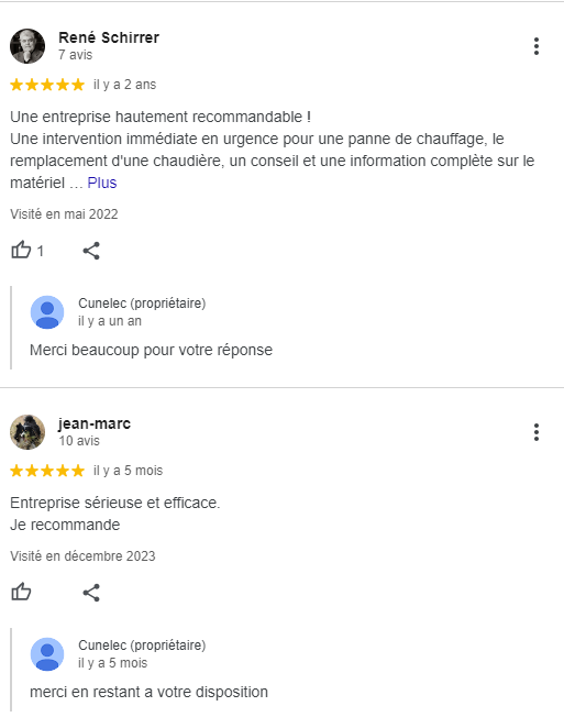Les avis Google de Cunelec