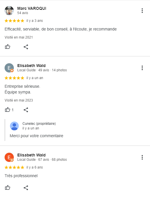 Avis sur Google de Cunelec