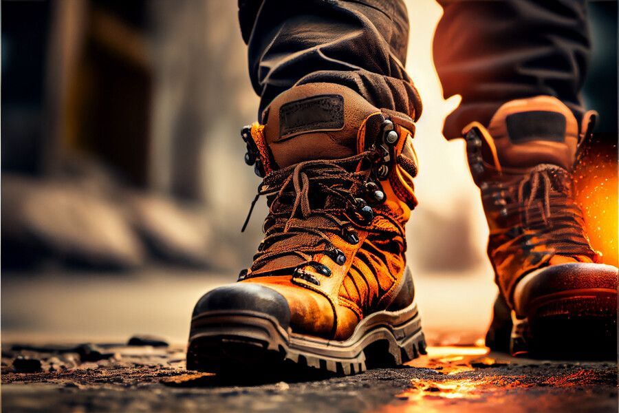 Una persona lleva un par de botas de montaña marrones.