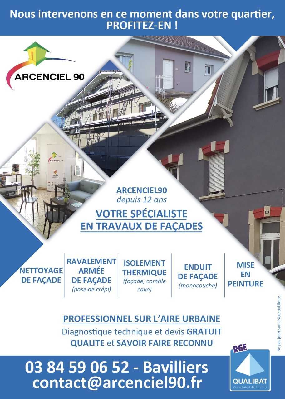 Flyer avec ravalement de façade, échafaudage et travaux intérieurs