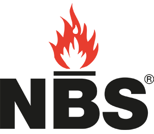 NBS-Logo mit stilisierter roter Flamme über den Buchstaben „NBS“ in Schwarz.