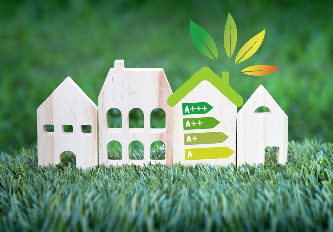 Maisons en bois dans l'herbe