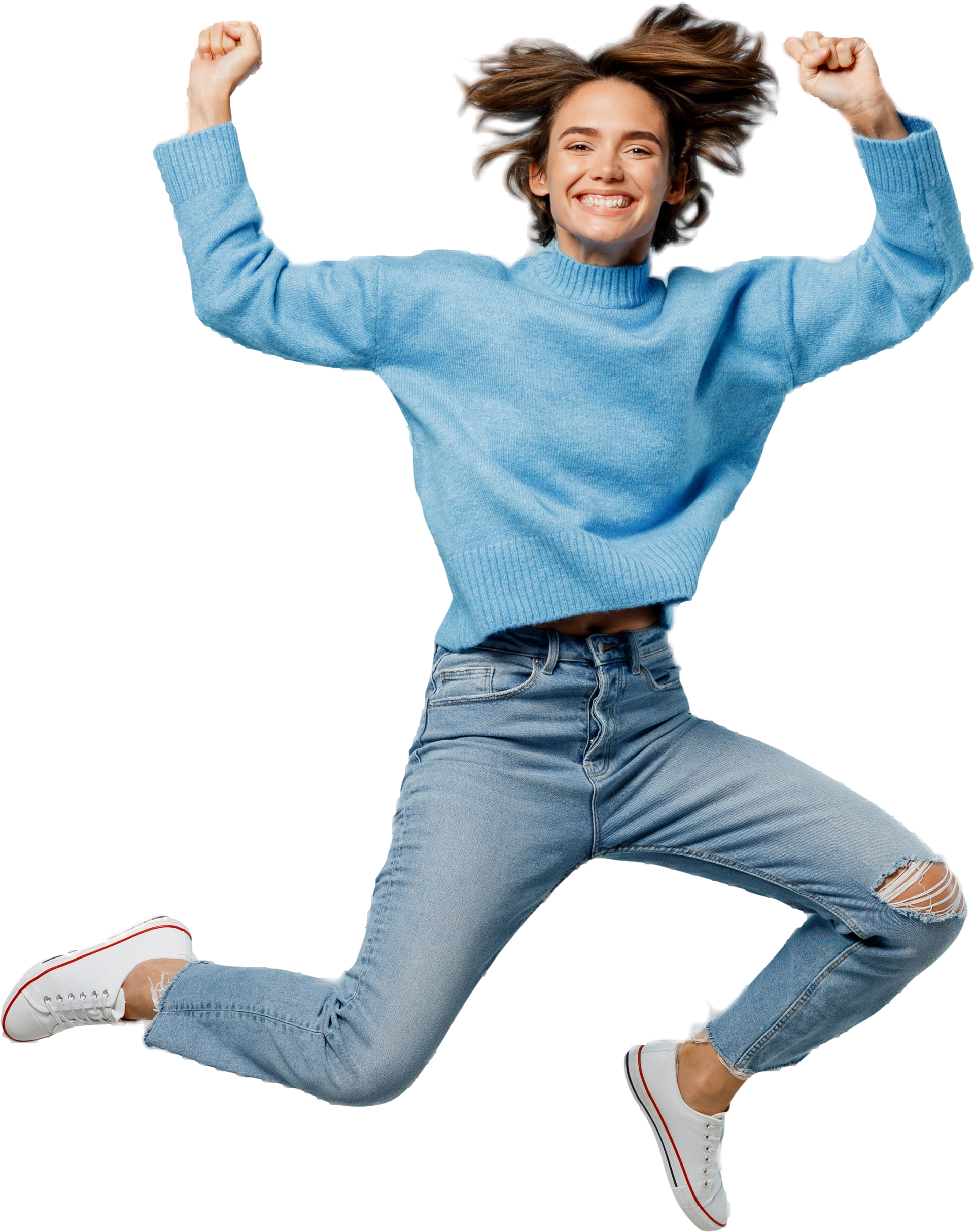 Photo d'une femme heureuse sautant dans les airs