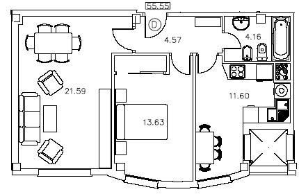 Un plano en blanco y negro de una casa con muebles.
