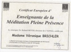 Certificat européen d'enseignante de la Méditation Pleine Présence
