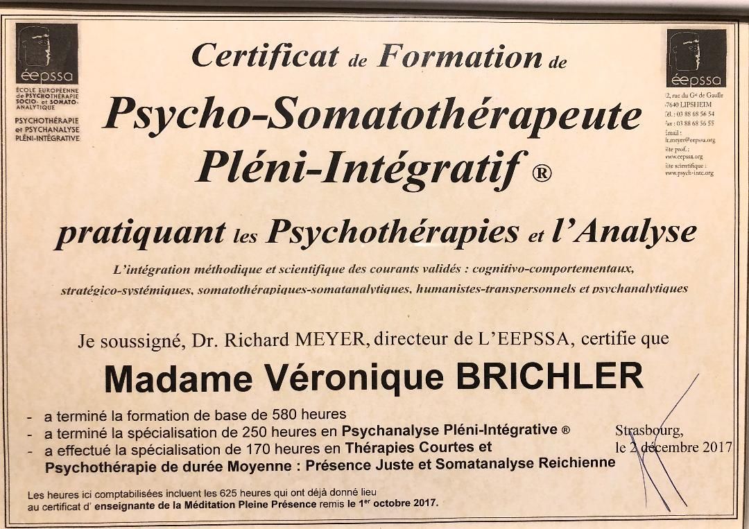 Certificat de formation de psycho-somatothérapeute pléni-intégratif