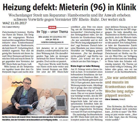 Ein Zeitungsartikel über die Rechtsanwalts- und Fachanwaltskanzlei  Oliver Stemann