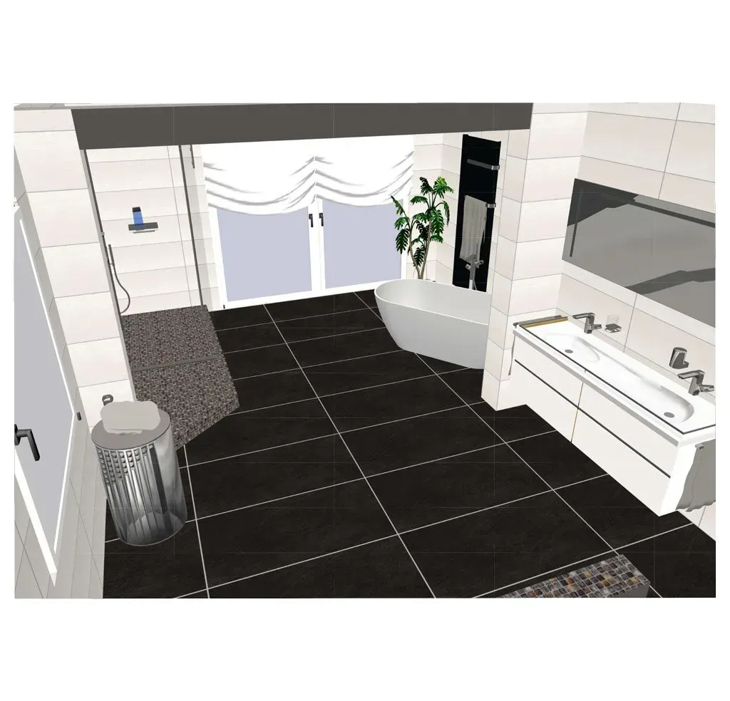 3D Planung eines dunklen Badezimmers