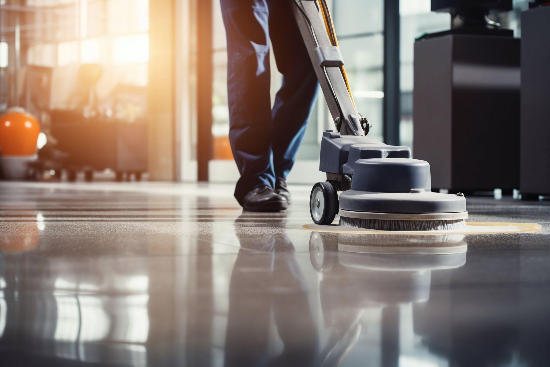 Una persona está usando una máquina para pulir un piso de concreto.