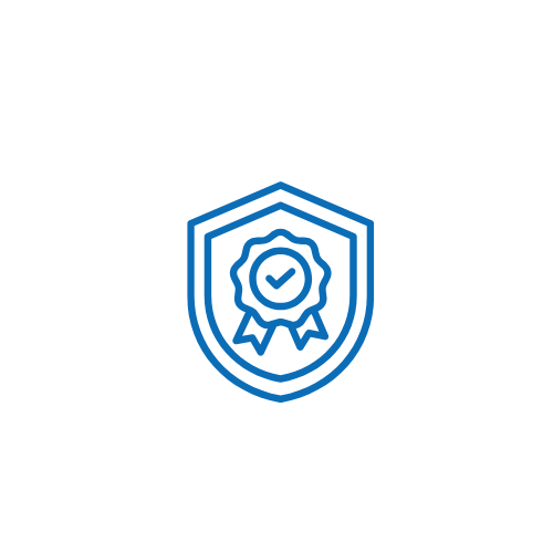 Un escudo azul con una cinta y una marca de verificación.