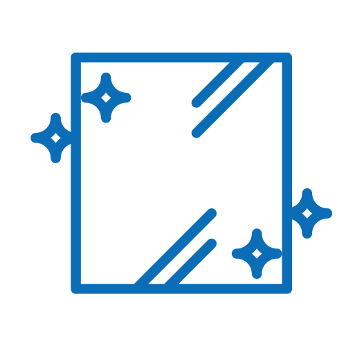 Un icono azul de un espejo cuadrado con estrellas.