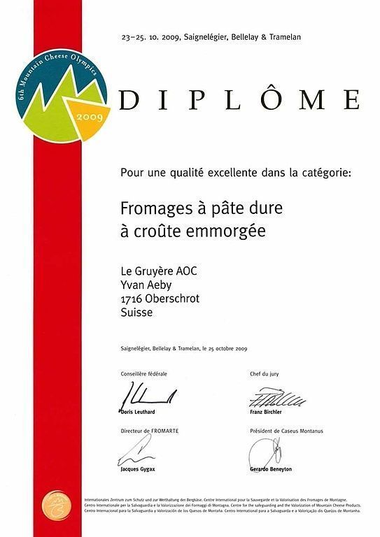 Diplom - Vreneli's Bergkäsereien - Plaffeien