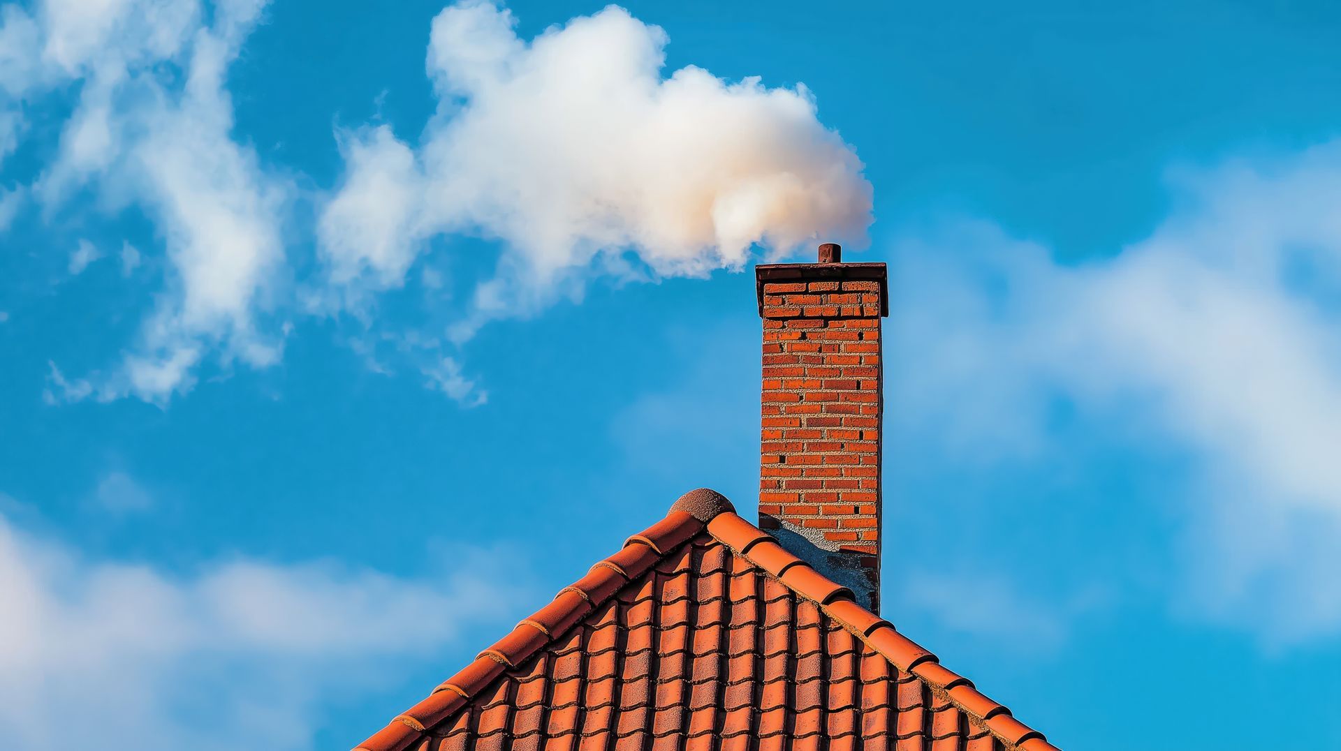 Toit de maison avec de la fumée qui sort de la cheminée