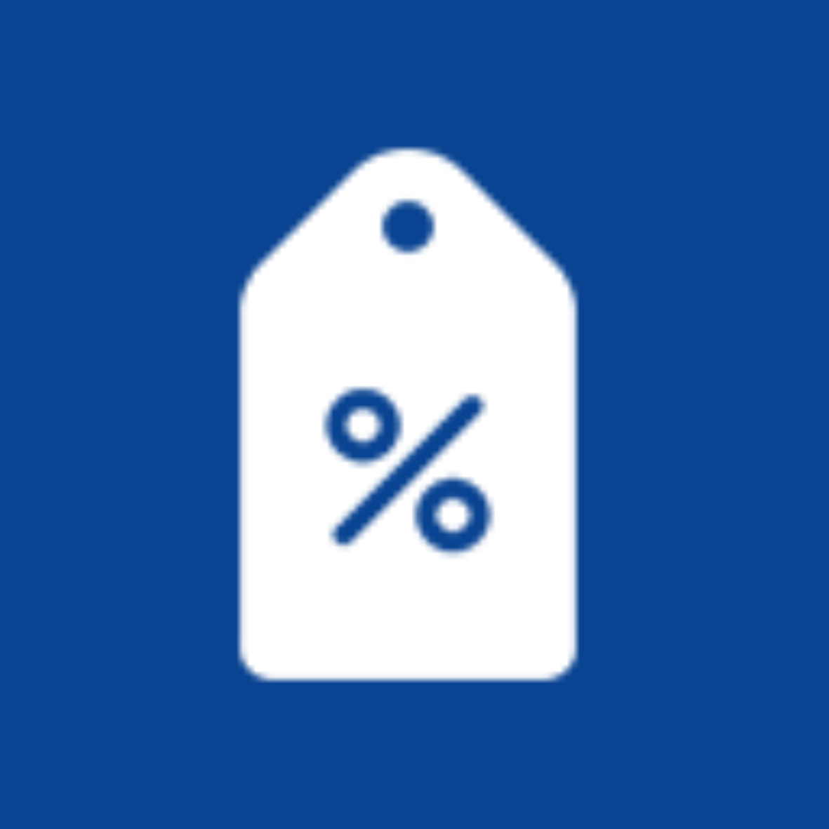Una etiqueta blanca con un signo de porcentaje sobre un fondo azul.